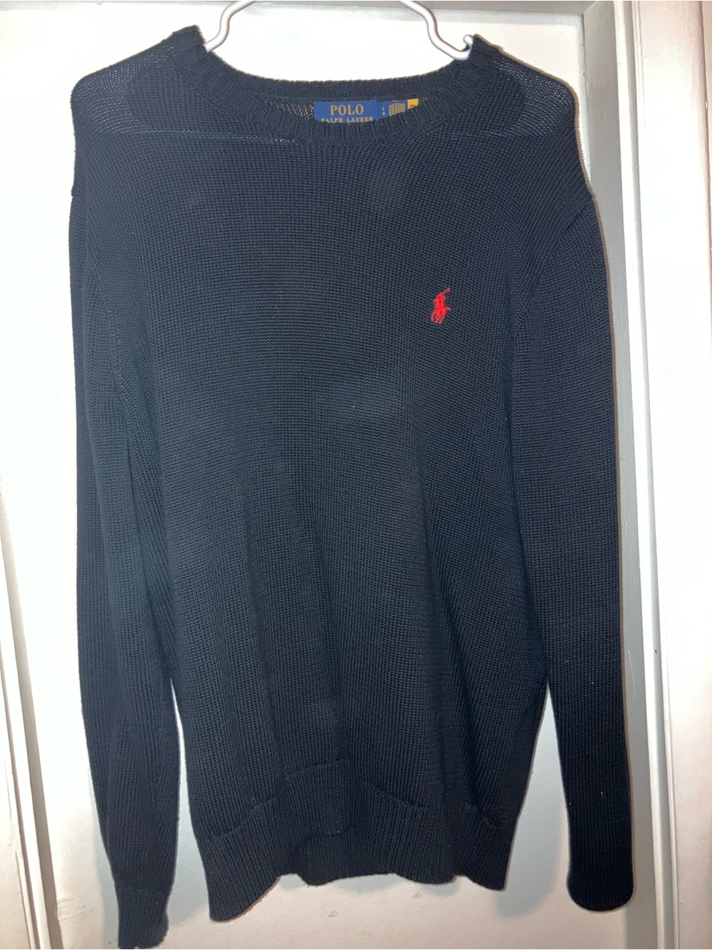 Polo by Ralph Lauren Black Crewneck Cotton Sweater with Red Pony